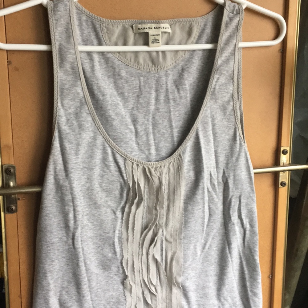 Banana Republic tank in grey, silky ruffle detail